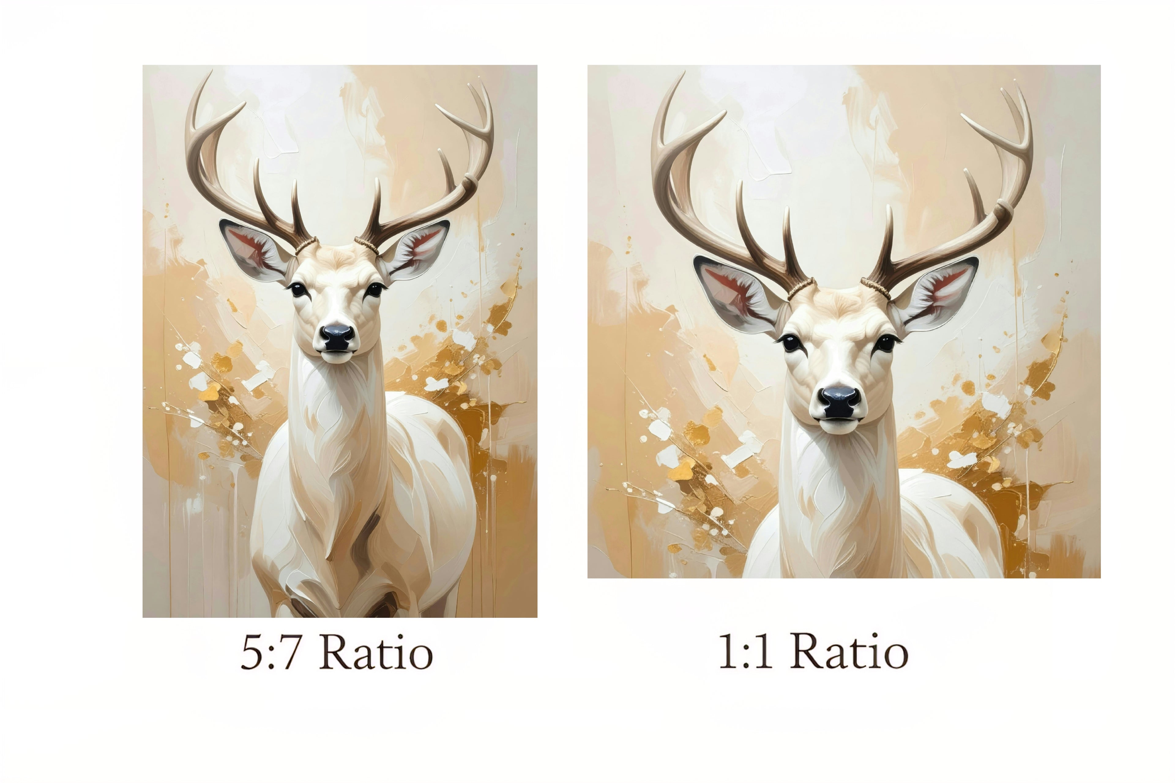 Two side-by-side images of a deer with different aspect ratios on a white background.
