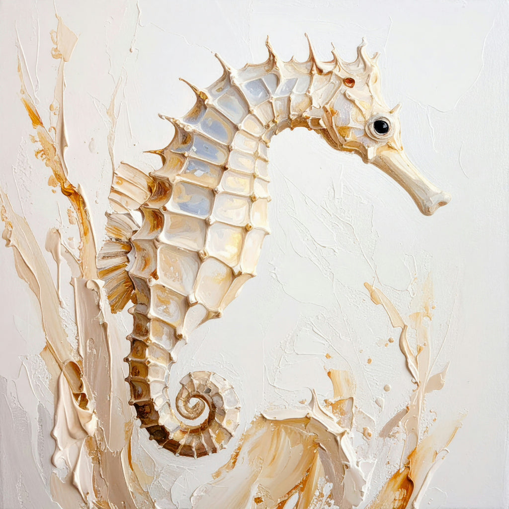 Seahorse artwork with a textured background