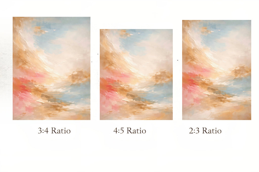 Three different aspect ratio designs of a colorful abstract sky.