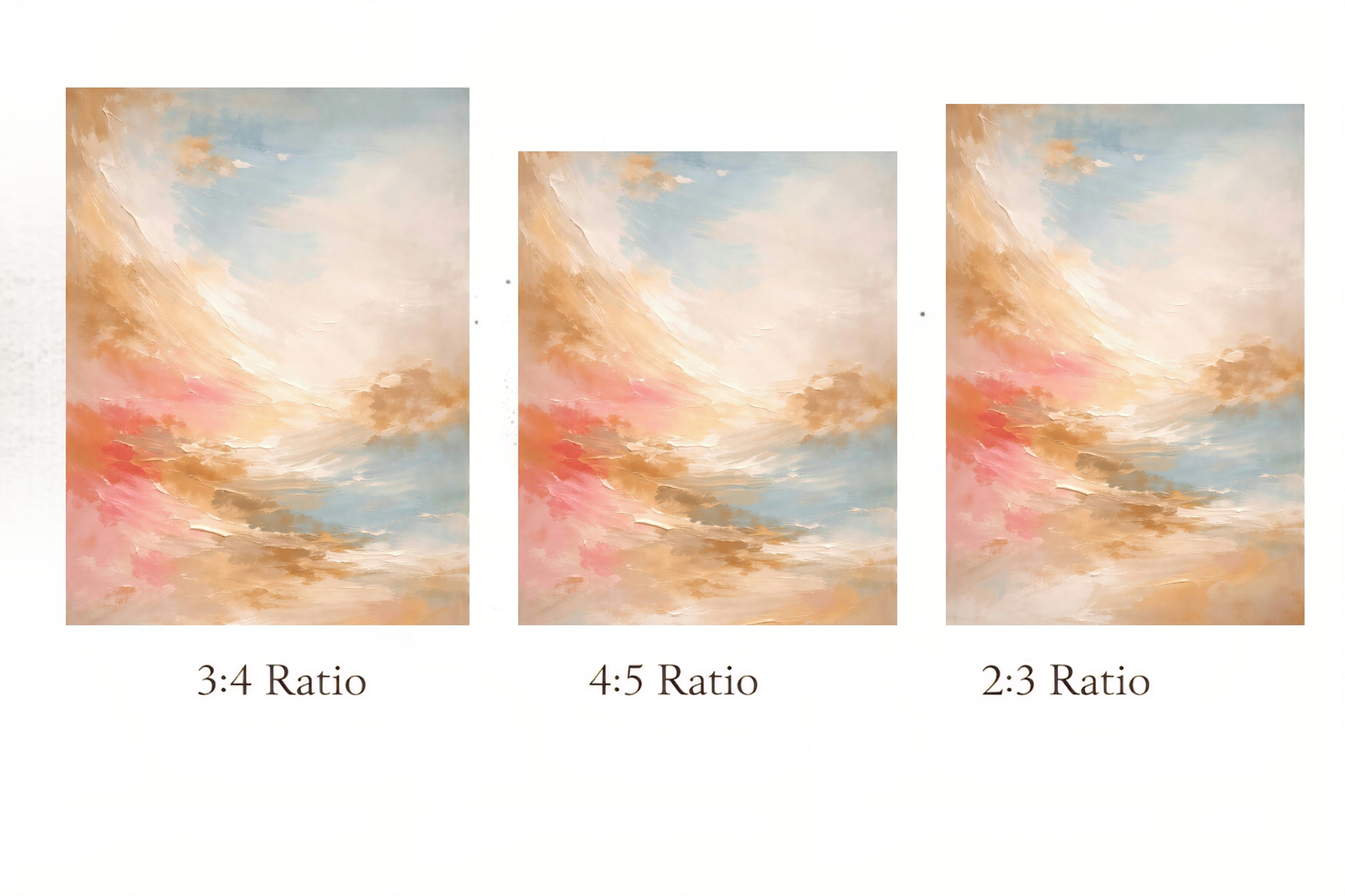 Three different aspect ratio designs of a colorful abstract sky.