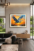 Blue Heron Sunset Wall Art Printable – Coastal Marsh Bird Artwork Digital Download – Orange Sky Landscape Print