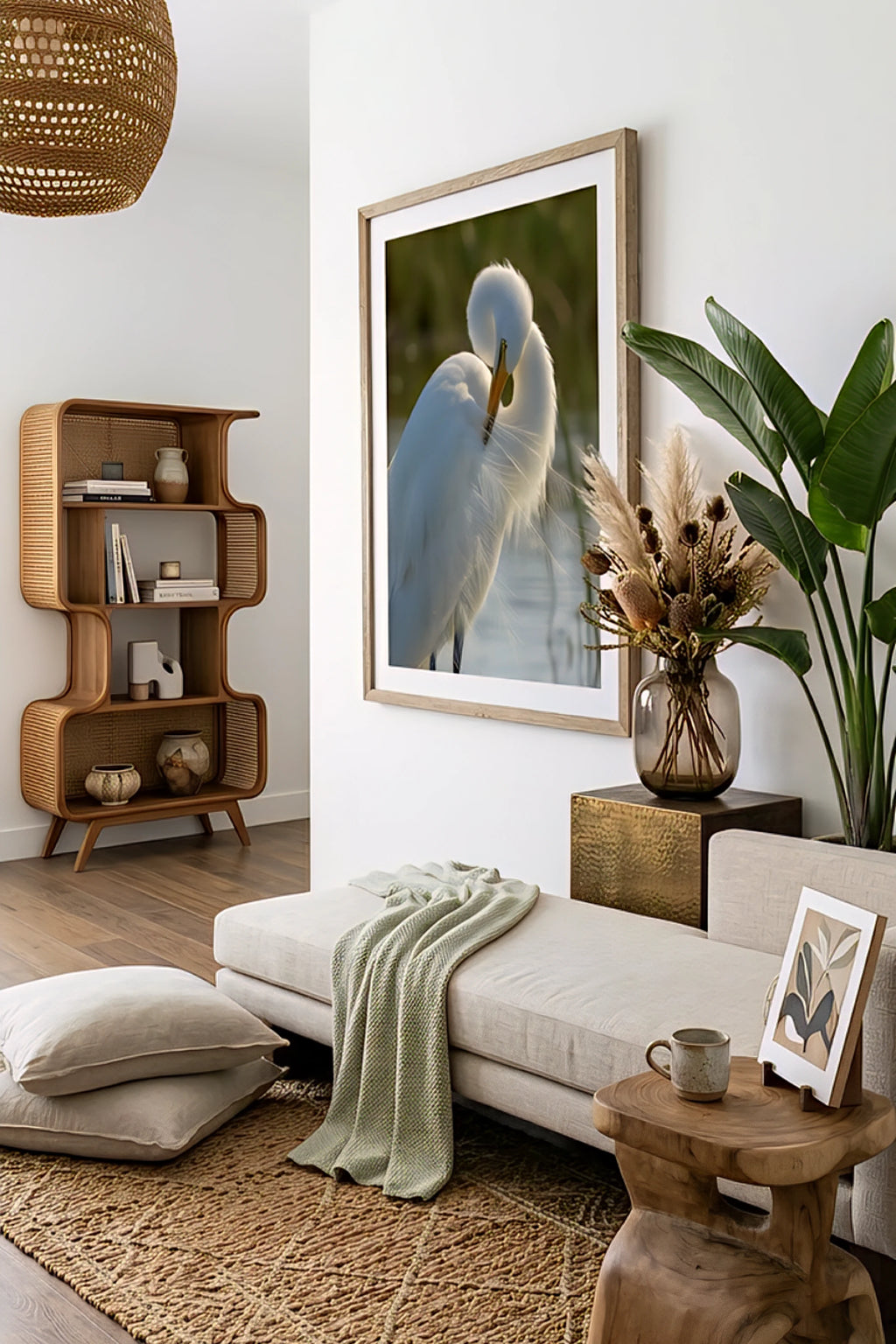 White Egret Wall Art Digital Download – Coastal Marsh Bird Printable Art – Neutral Coastal Decor – Instant Download